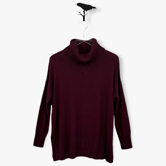 H by Halston Burgundy Red Turtleneck Knit Tunic Sweater Ribbed Detail Size XS - Picture 9 of 9
